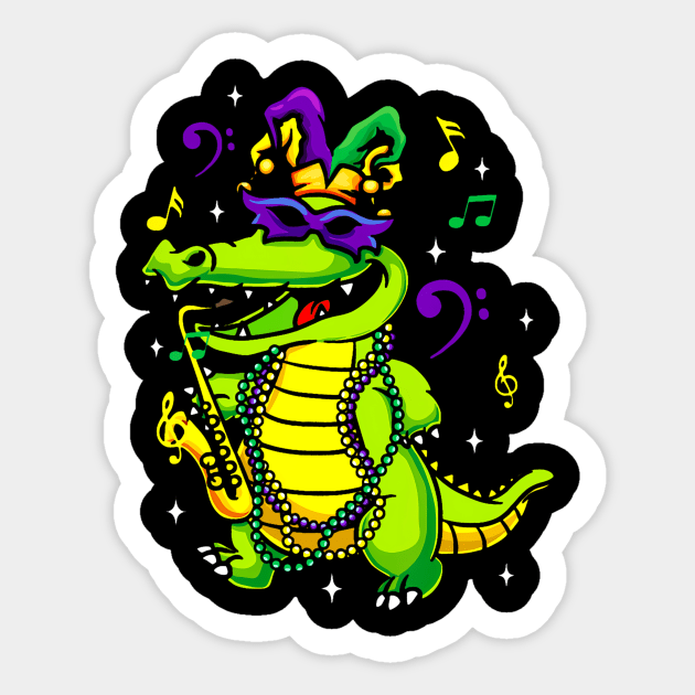 Cute Mardi Gras Alligator for Kids or Adults Sticker by Aleem James